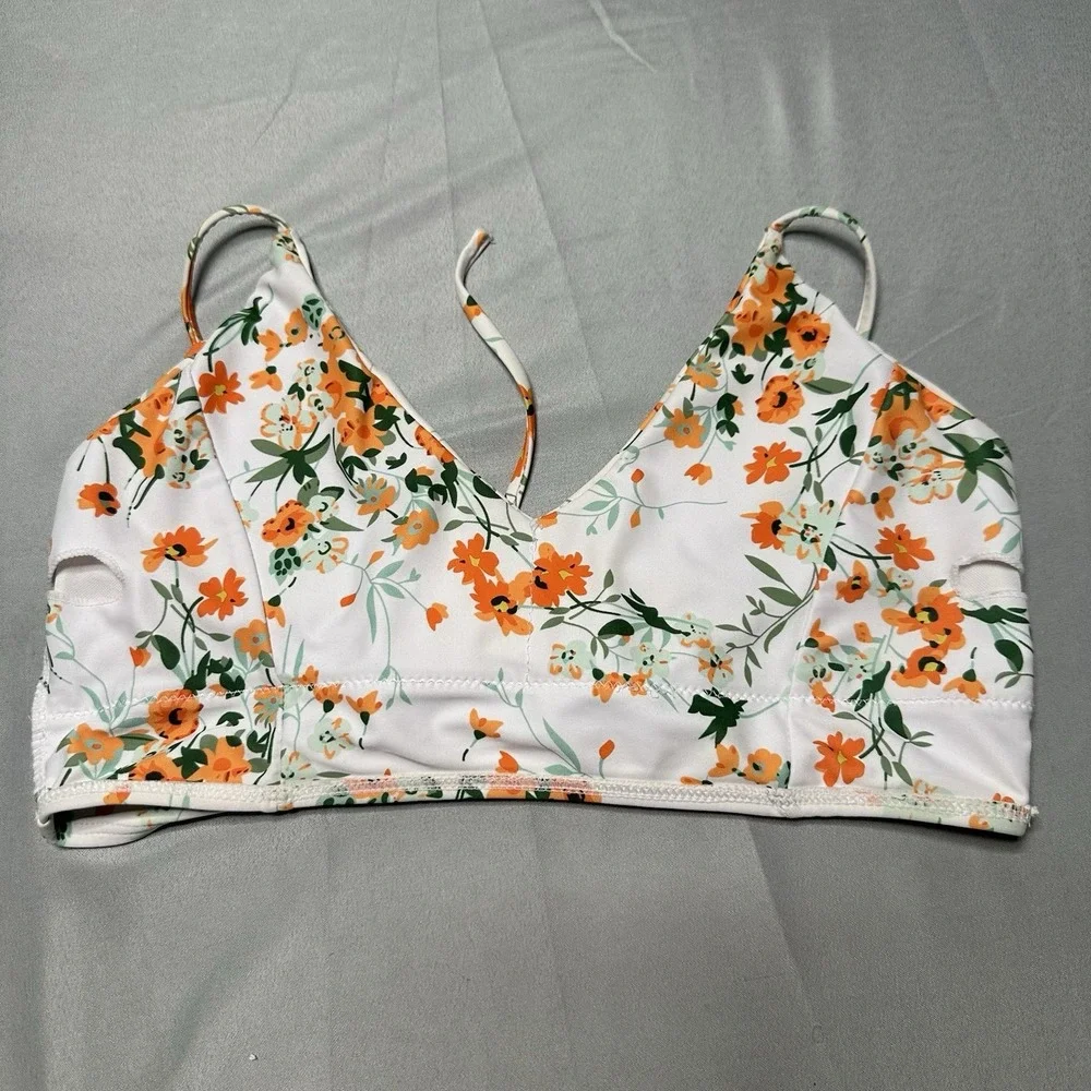 White Orange Bralette Style Bikini Top S M Floral Strappy Dainty Feminine Cute